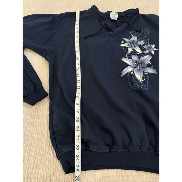 Vintage Crazy Shirts Hawaii Shirt Mens Small Henley Pullover Floral Navy - Picture 12 of 13